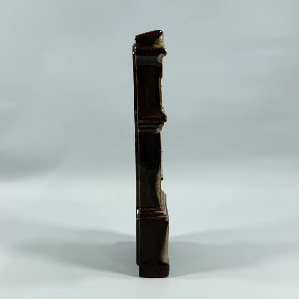 VTG Grandfather Clock Thermometer Ceramic‎ Brown Drip Glaze Japan MCM Home Decor